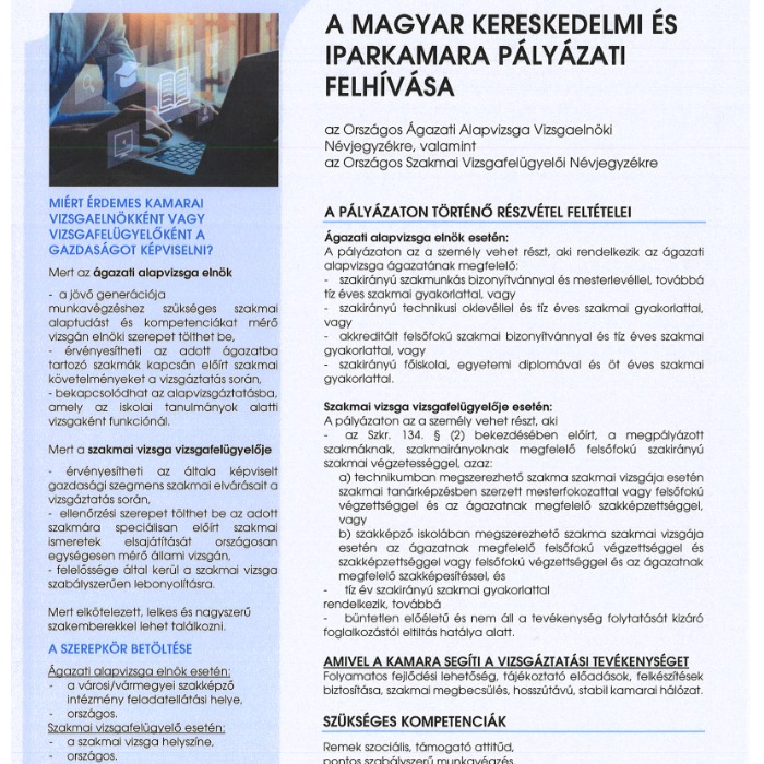Miért érdemes kamarai vizsgaelnökként vagy vizsgafelügyelőként a gazdaságot képviselni! Felhívás