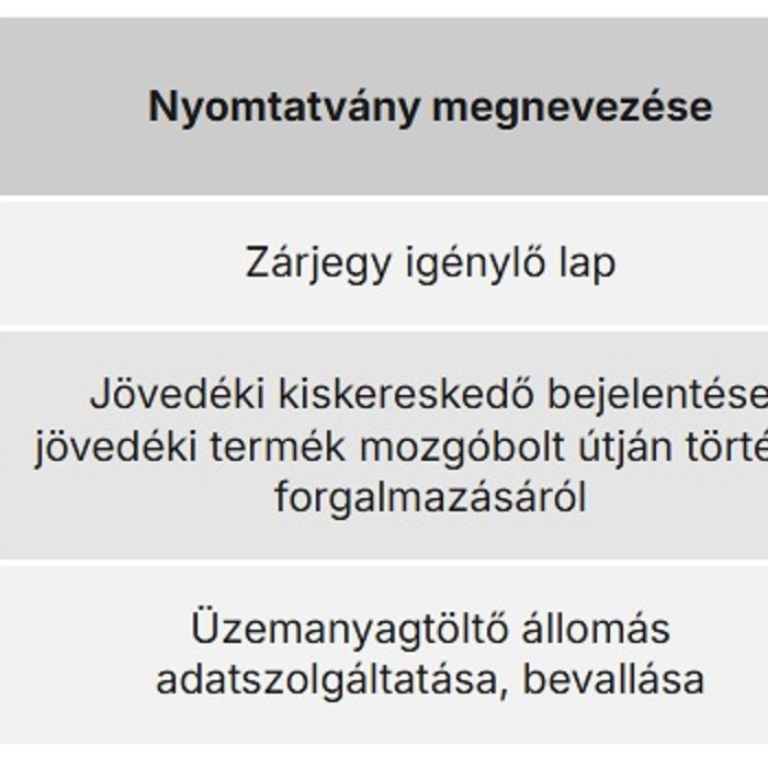 Jövedéki nyomtatványok online